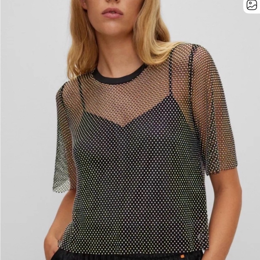 Sparkling hunter green Mesh Crop Top - Picture 1 of 5
